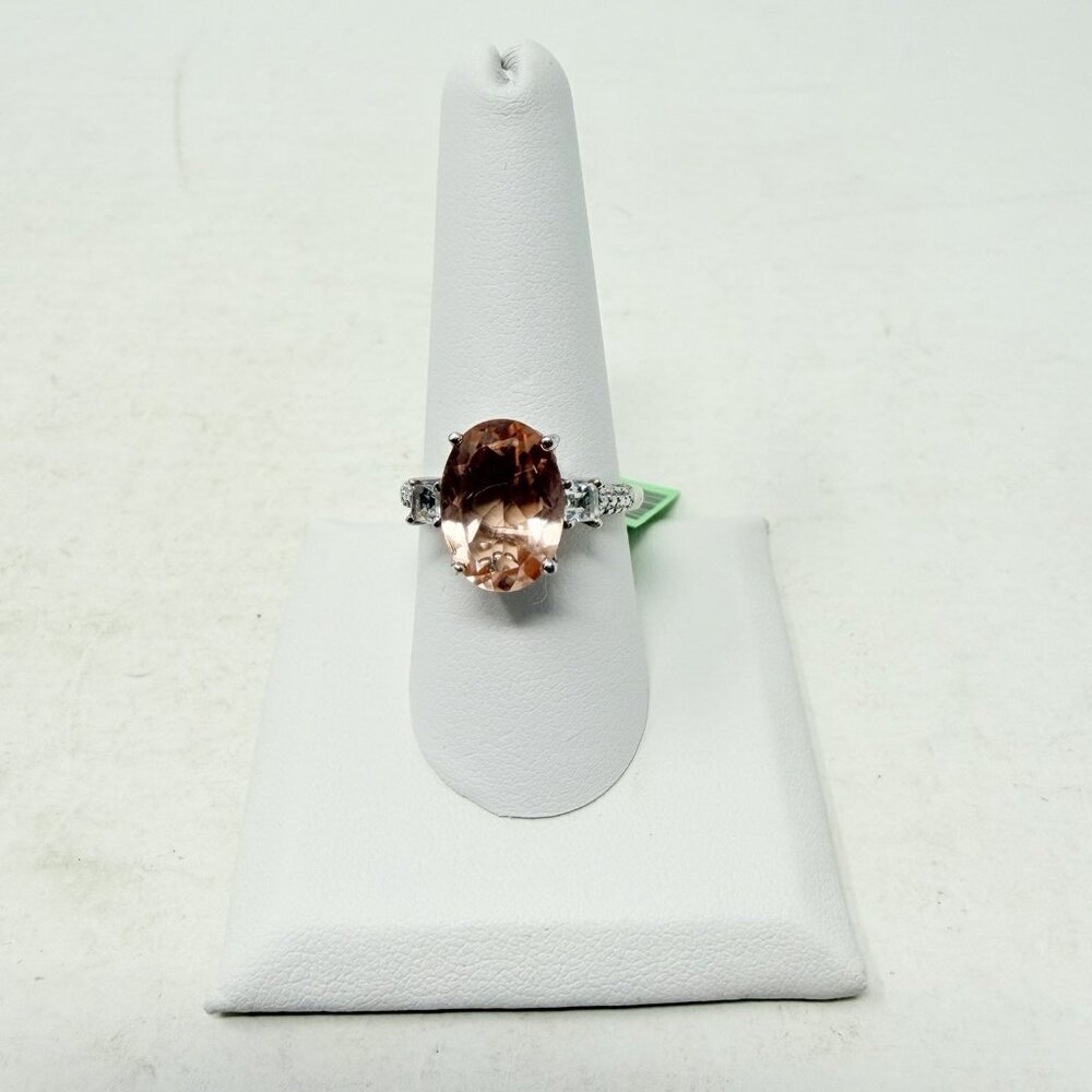 Shop LC Oval Pink Blush Quartz/White Topaz Size 9 Ring in Sterling Silver 5370